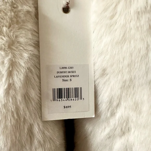 LoveShackFancy Dumont Jacket S Lavender Check Tweed Faux Fur Collar Coat $695 - Picture 9 of 10